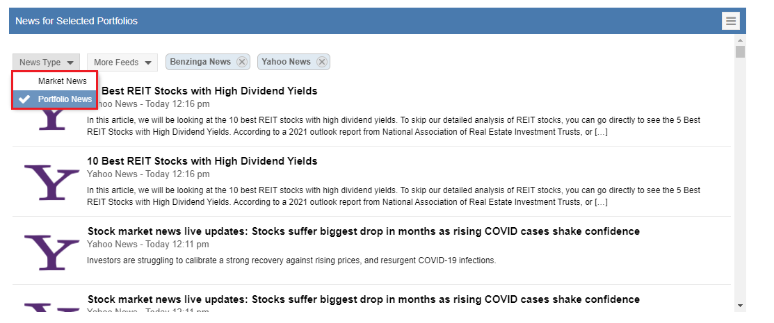 dashboard market news