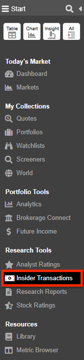 Insider Transactions Start Menu