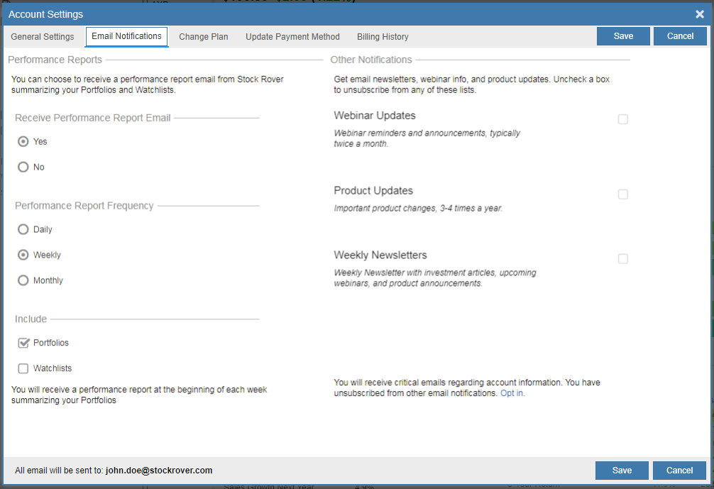 changing email preferences
