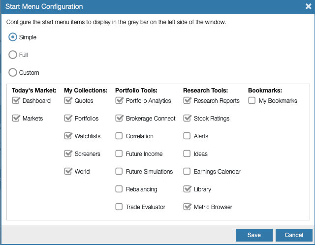 start menu configuration