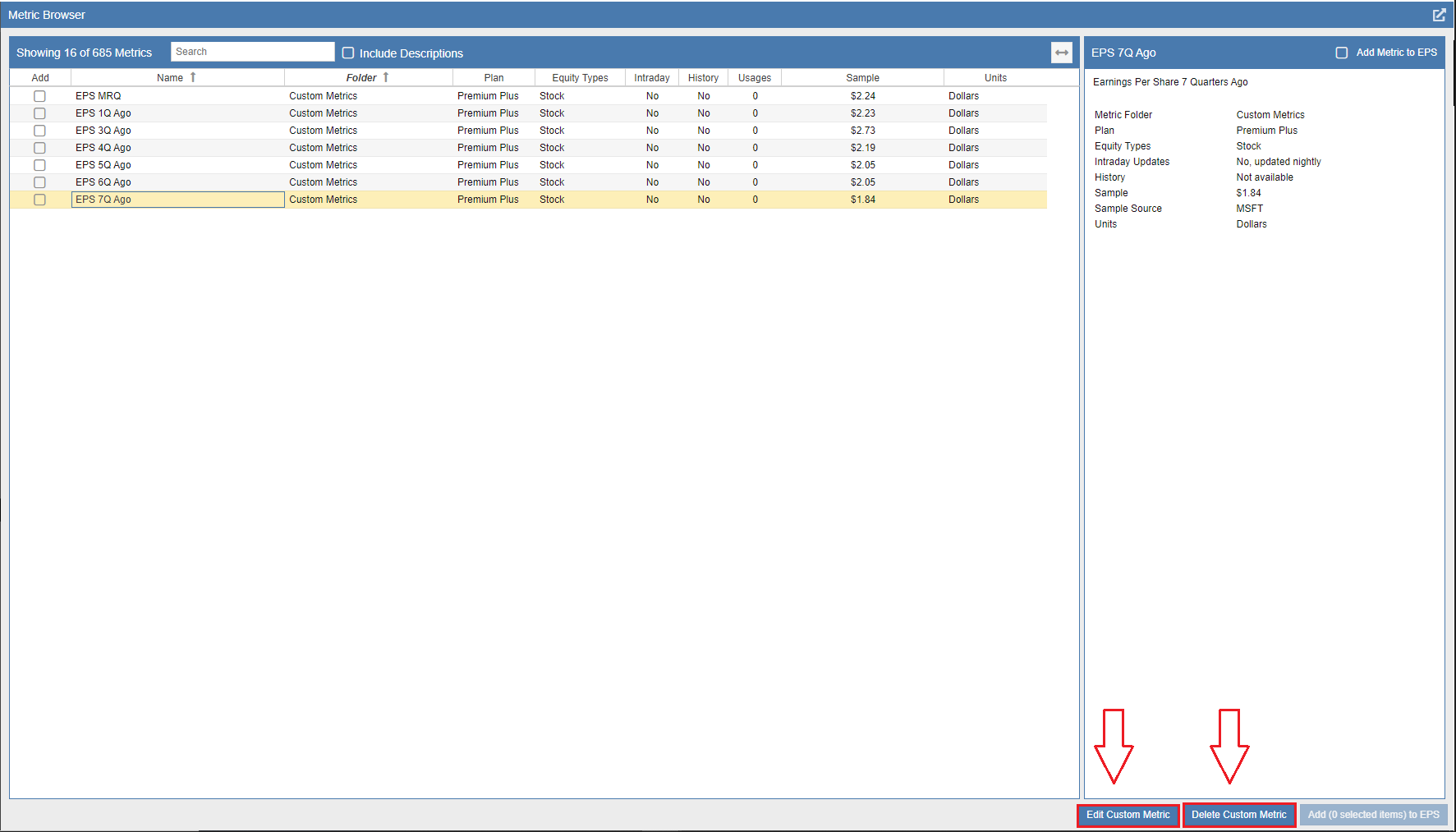 Import metric browser