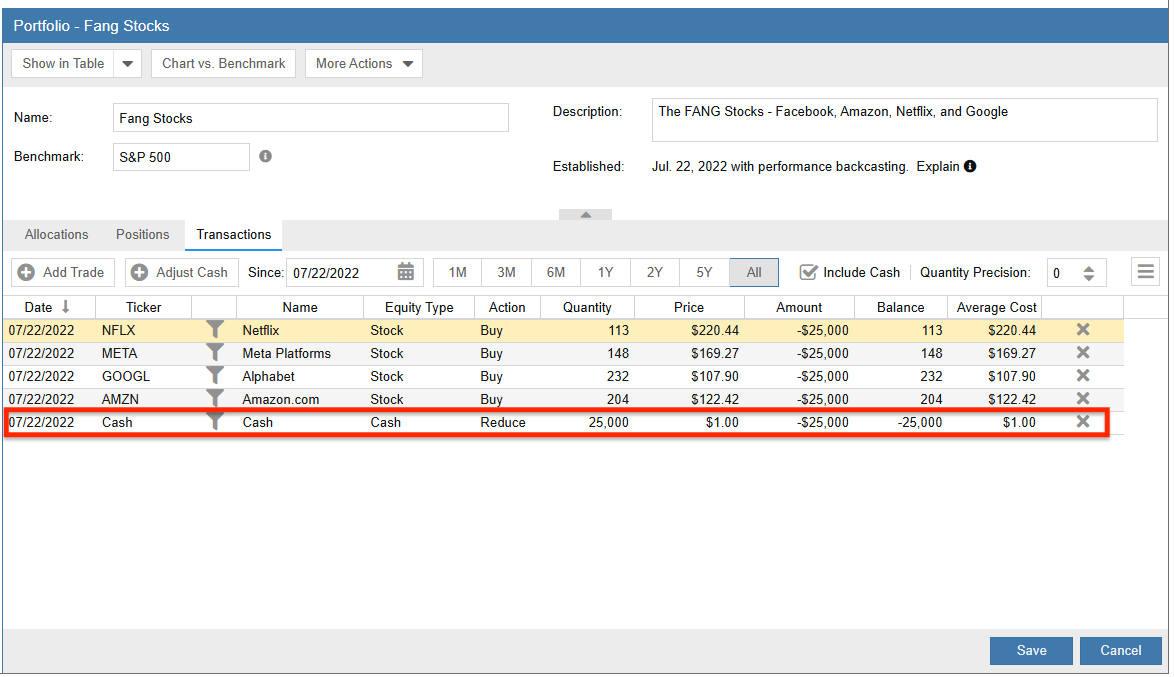 adjust portfolio cash