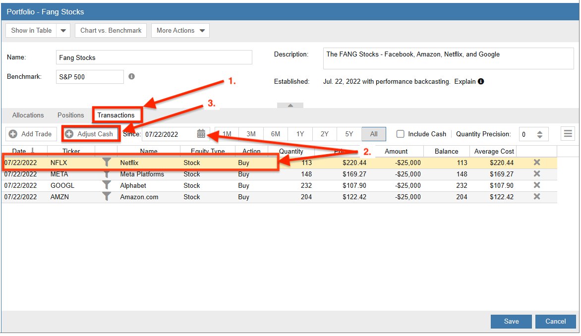 adjust portfolio cash