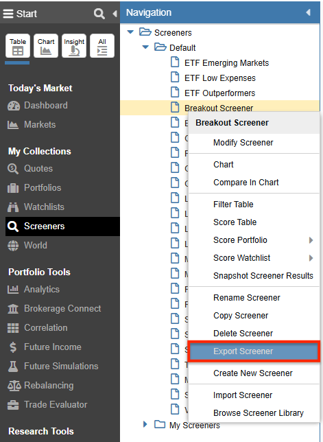 Screener manager export