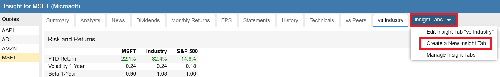 Click to enlarge Insight Panel - Create Tab