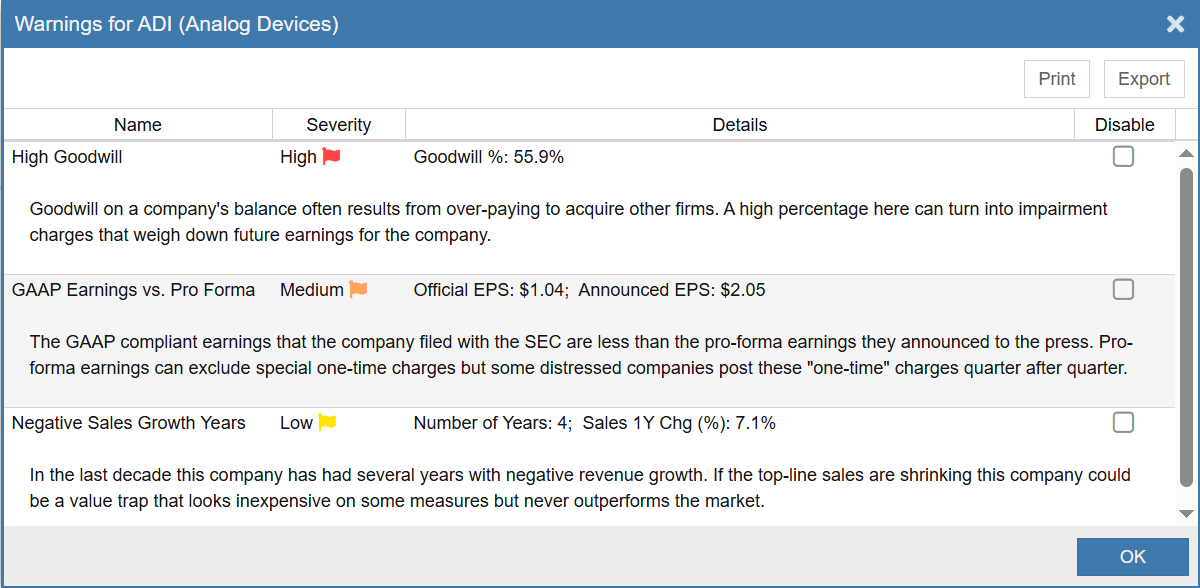 Click to enlarge Insight Panel - Warnings Detail