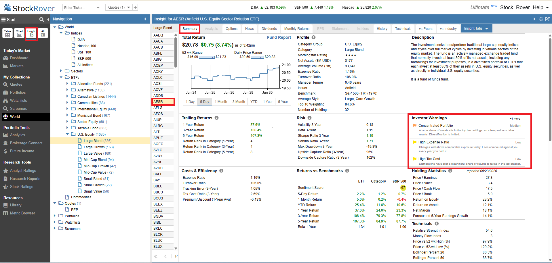 Click to enlarge Fund Investor Warnings in Insight Panel